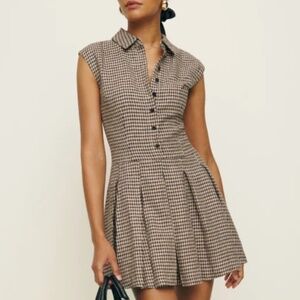 Reformation Tan Checkered Mini Dress